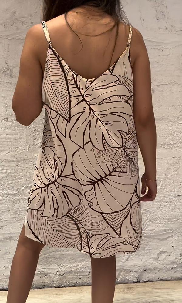 Women's Fashion Casual Leaf Print Halter Mini Dress