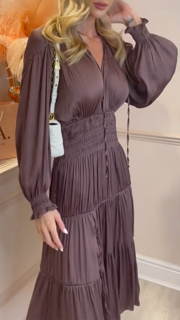 Casual V-neck Pleated Dress