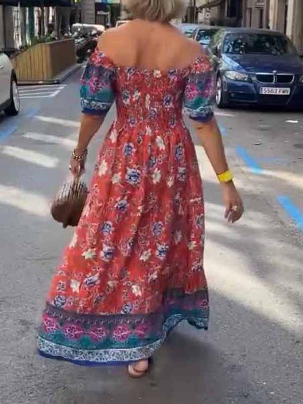 Women's Off-shoulder Colorful Printed Dress