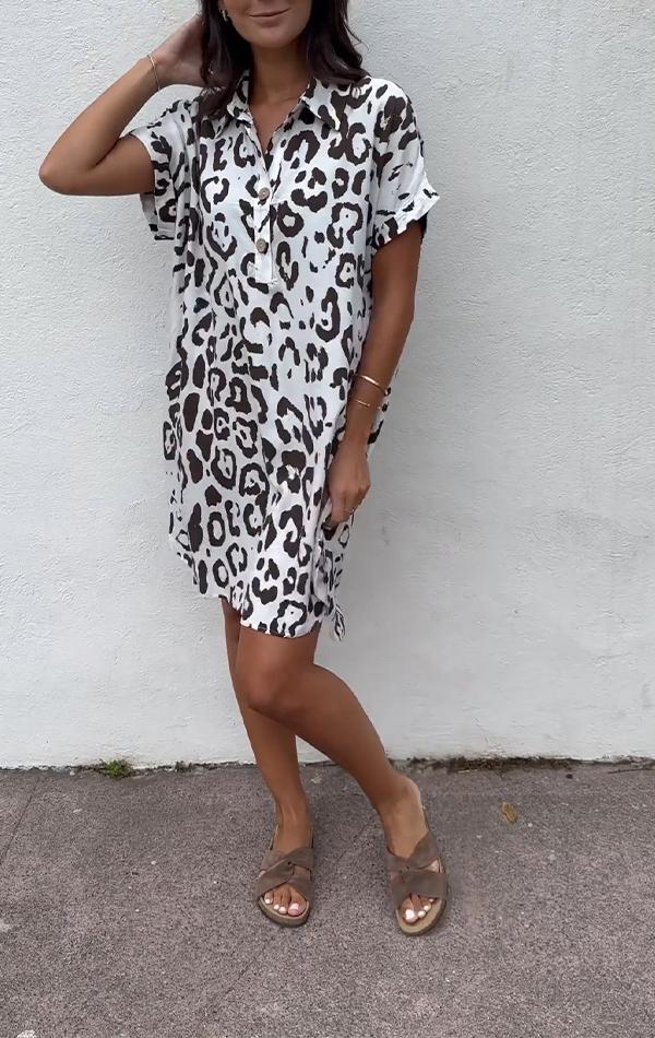 Lapel Leopard Printed Dress