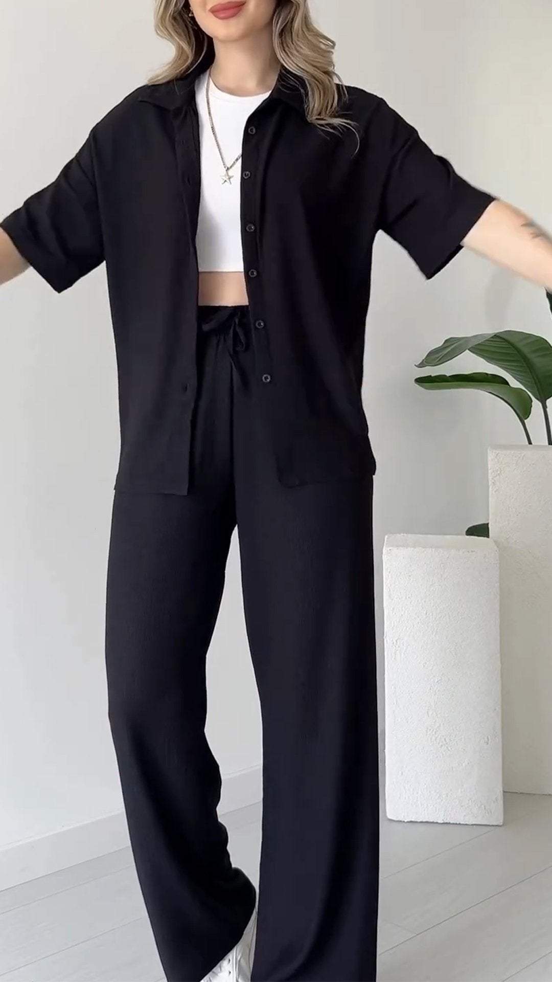 Women's Mid-sleeve Comfortable Cardigan Casual Suit