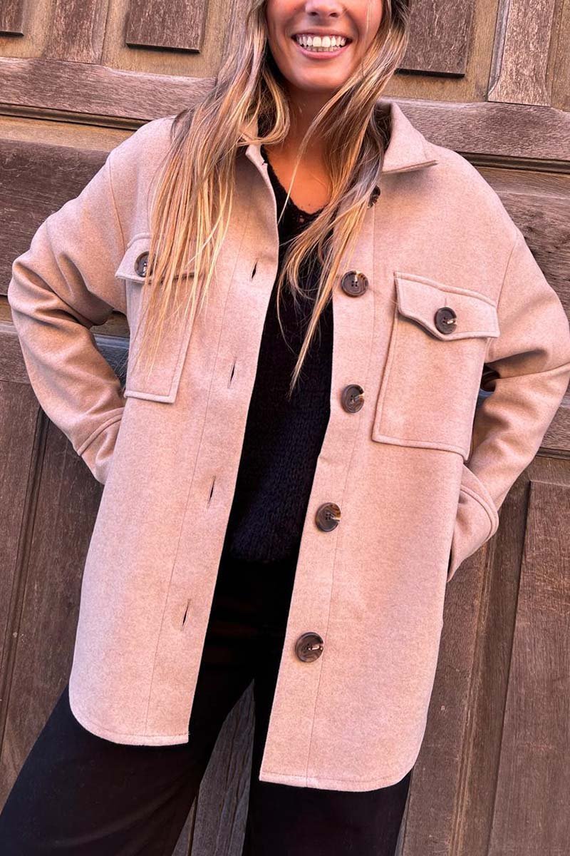 Women's Casual Loose Double Pocket Shirt Jacket