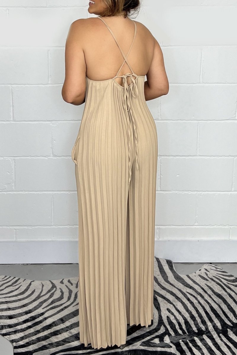 Pleated Spaghetti Strap Jumpsuit