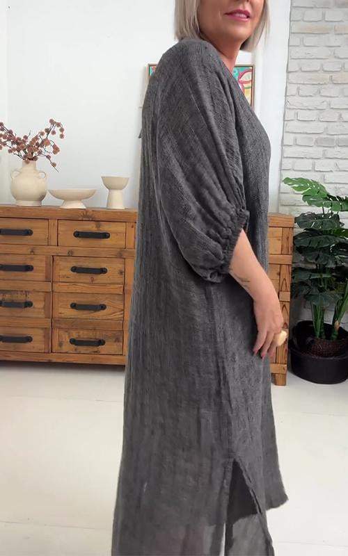 Women's Round Neck Solid Color Cotton and Linen Dress