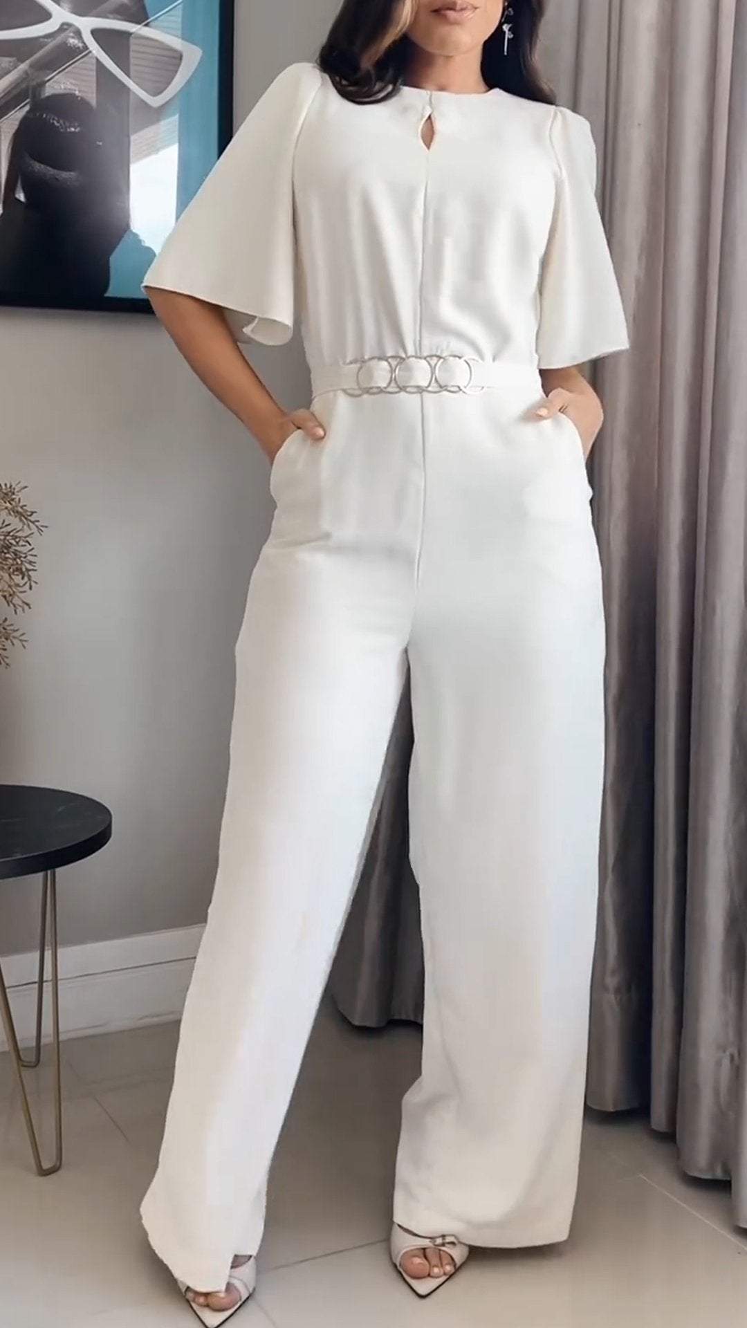 Women's Round Neck Short Sleeve Elegant Casual Jumpsuit