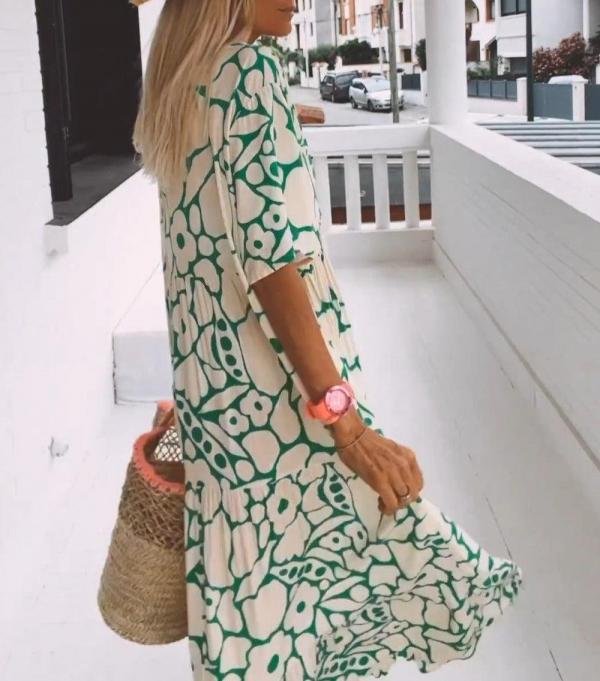 Short Sleeve Print Maxi Dress