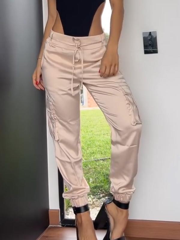 Women's Casual Solid Color Satin Trousers