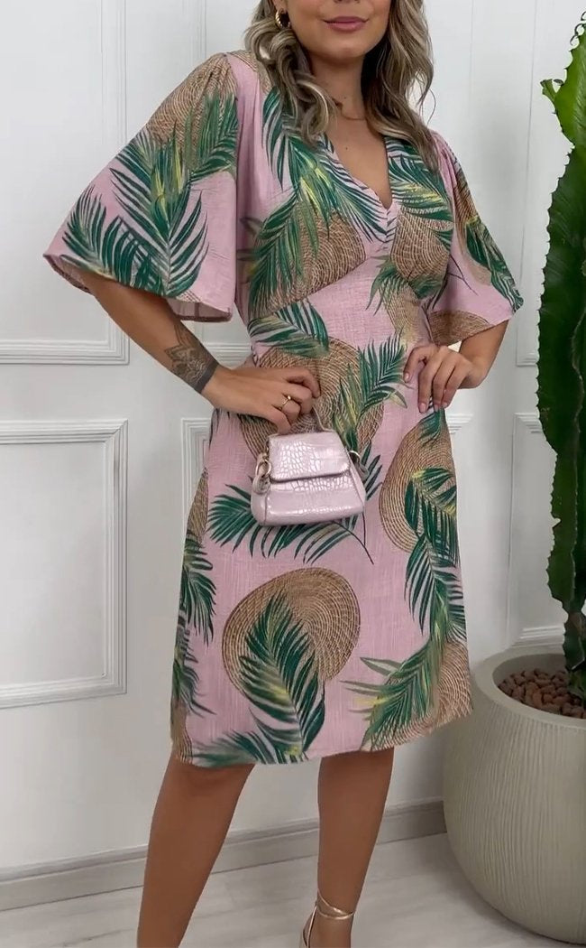 Resort Style V-neck Printed Dress