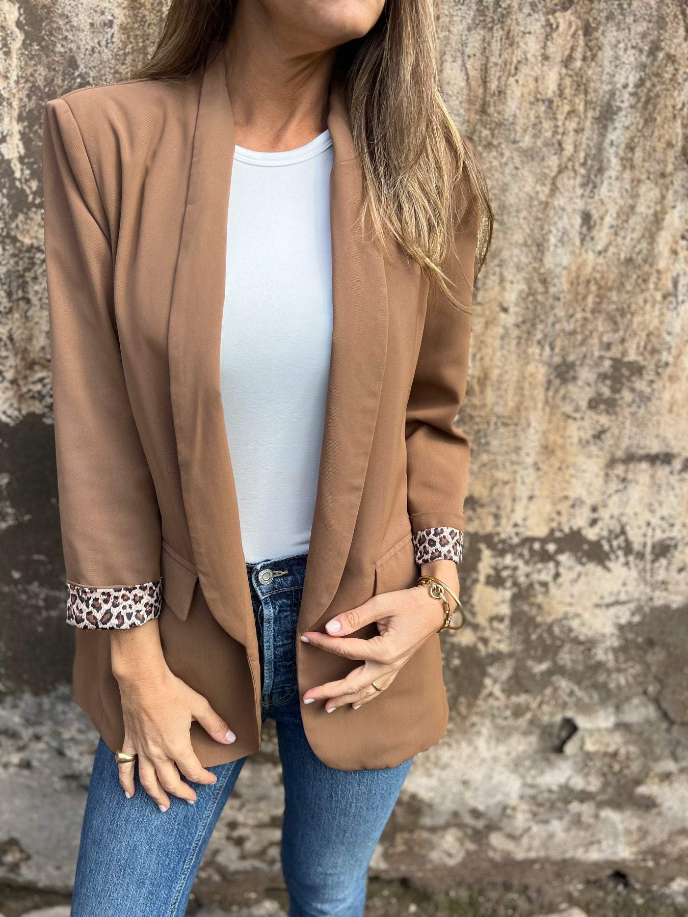 Women's Leopard Print Long Sleeve Suit Jacket with Turned Cuffs