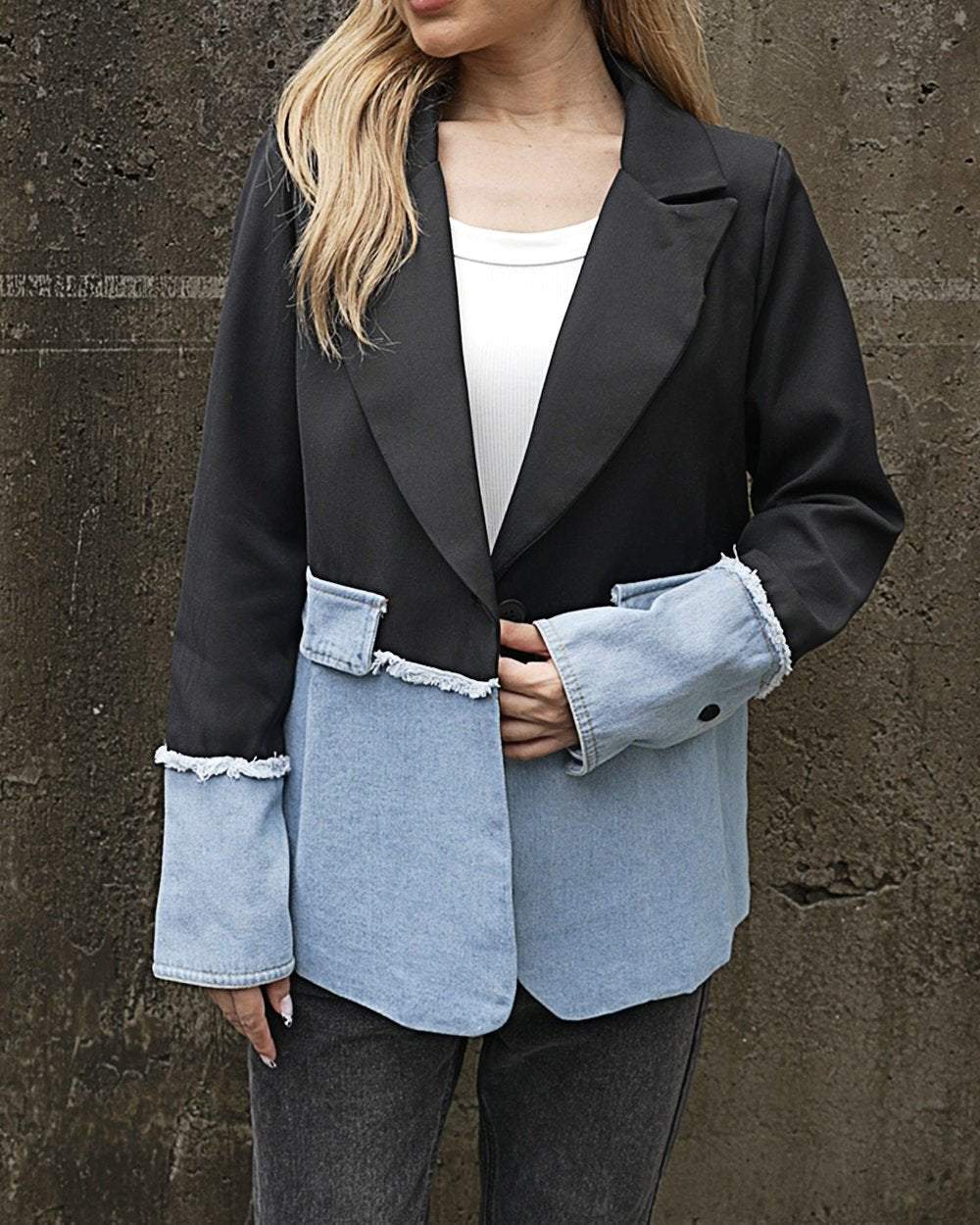 Women's Fashionable Denim Patchwork Blazer