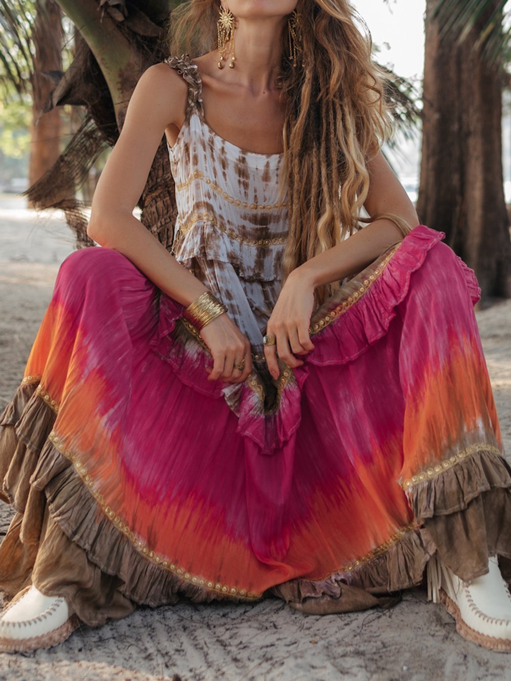 Women's Bohemian Ombre Tie Dye Print Dress