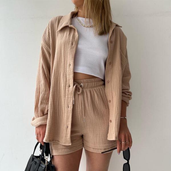 Casual two-piece lapel long-sleeved shirt set