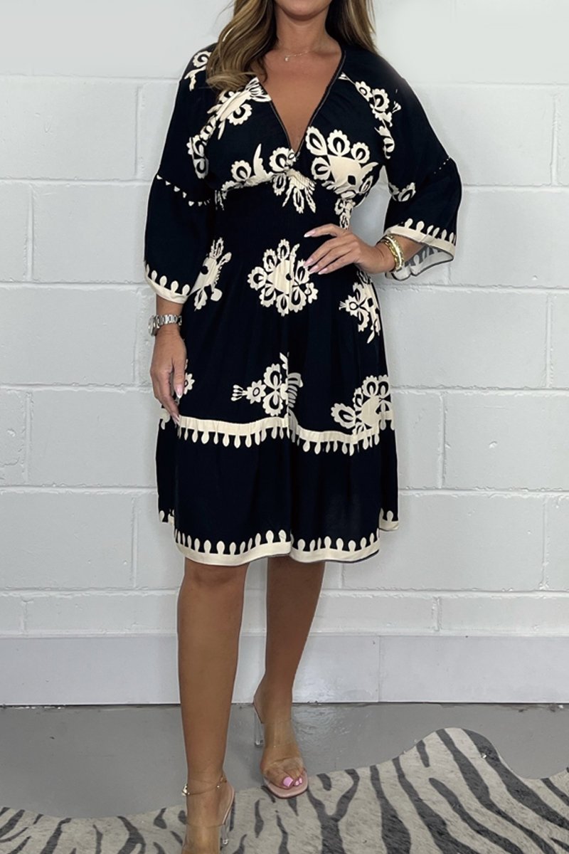 Black & Cream Printed Floaty Dress