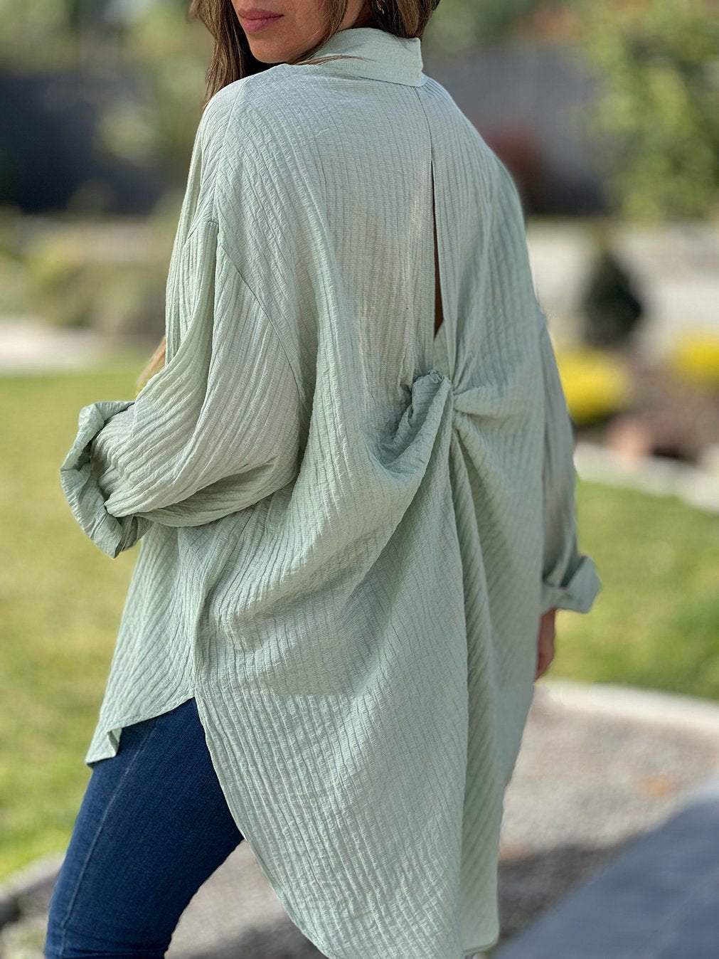 Women's Casual Cross Back Long Sleeve Shirt