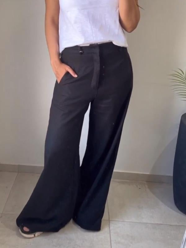 Casual cotton and linen solid color wide leg pants