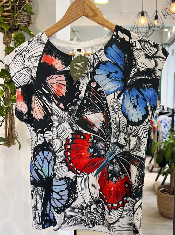 Round Neck Butterfly Print T-shirt