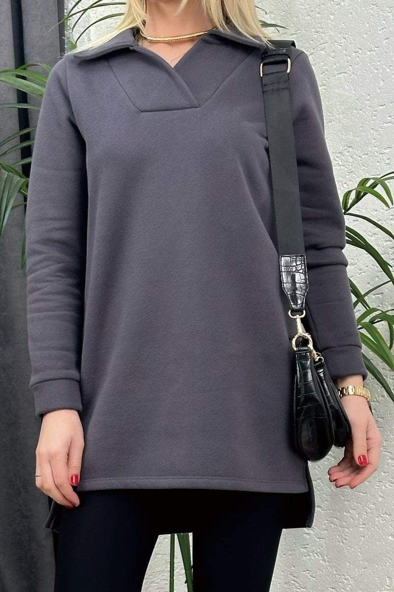 Women's solid color long pullover sweatshirt