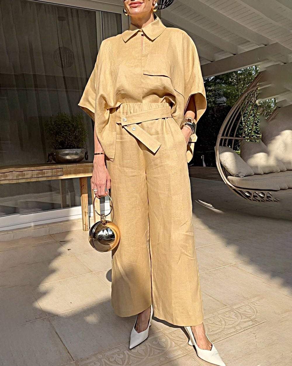 Women's Solid Color Cotton and Linen Fashion Suit