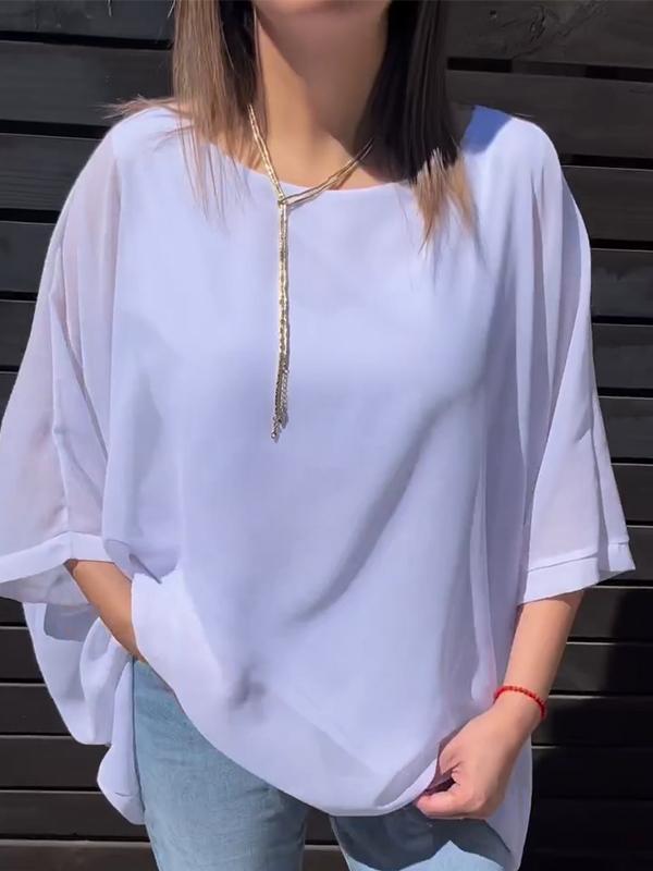 Women's Casual Round-neck Solid Color Chiffon Top