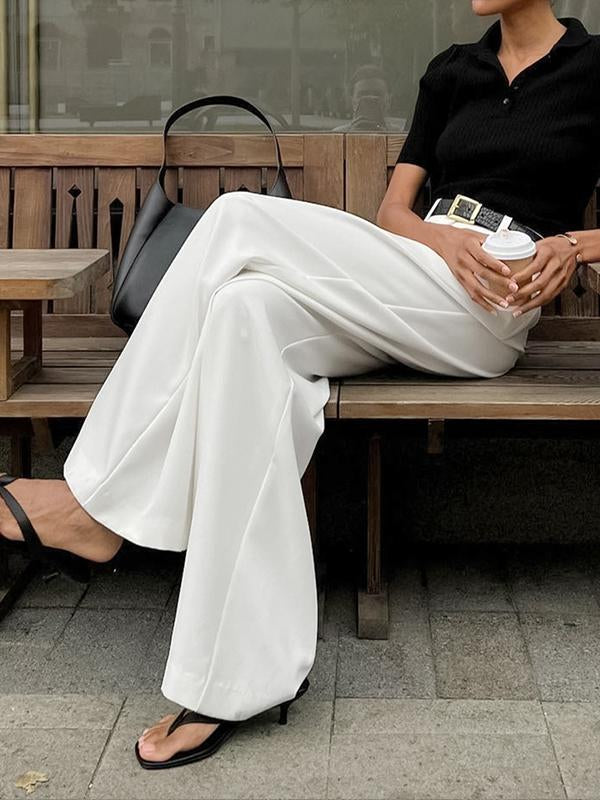 Stylish simple casual white high-waisted dress pants