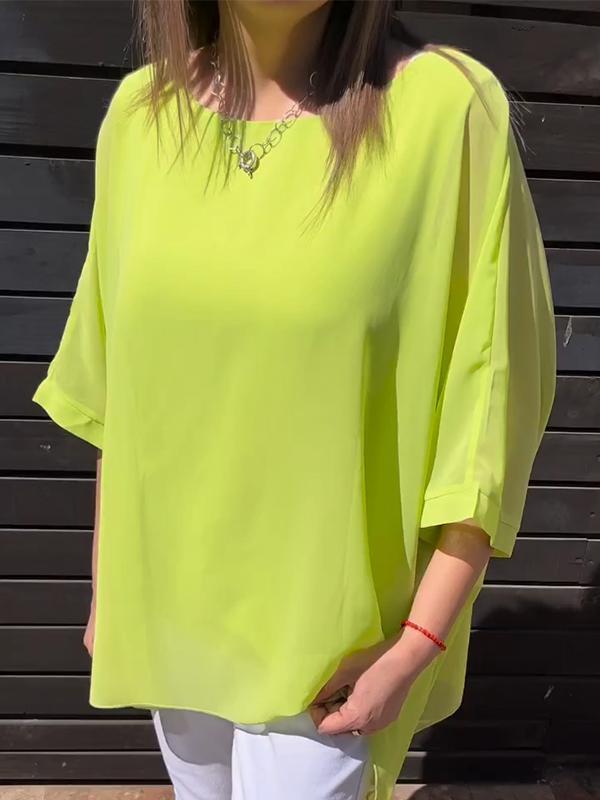 Women's Casual Round-neck Solid Color Chiffon Top