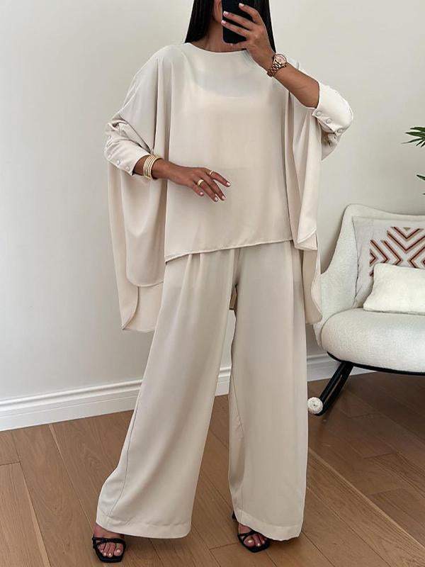 Women's Round Neck Bat Sleeve Design Loose Casual Suit