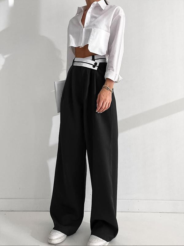 Women's contrasting suit pants casual draping floor-length pants wide-leg pants