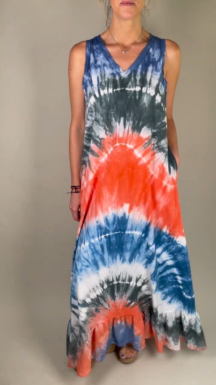 Casual V-neck Tie-dye Dress