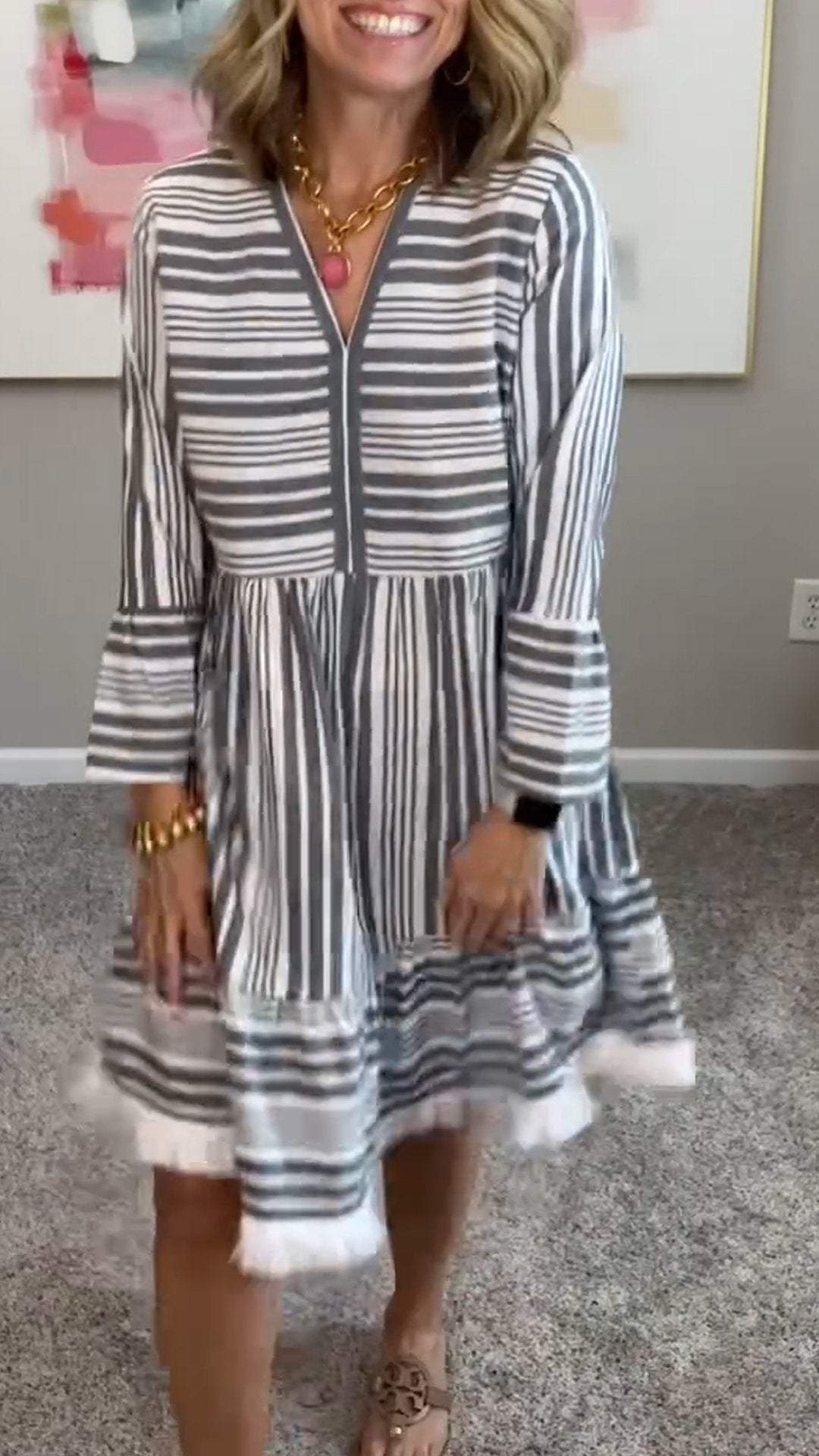 Casual V-neck Striped Dress