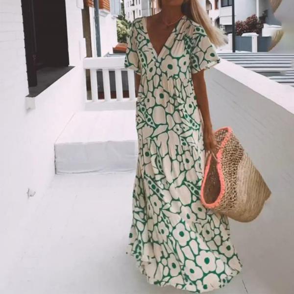 Short Sleeve Print Maxi Dress