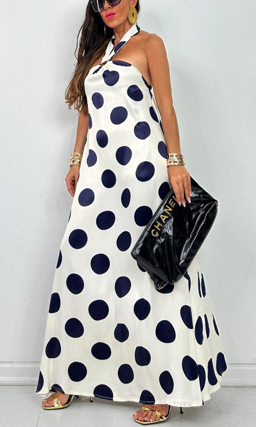 Sleeveless polka dot print dress