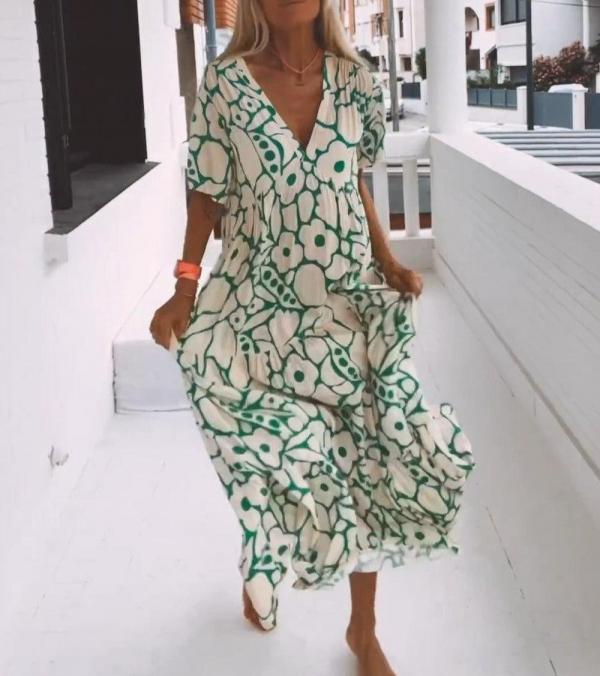 Short Sleeve Print Maxi Dress